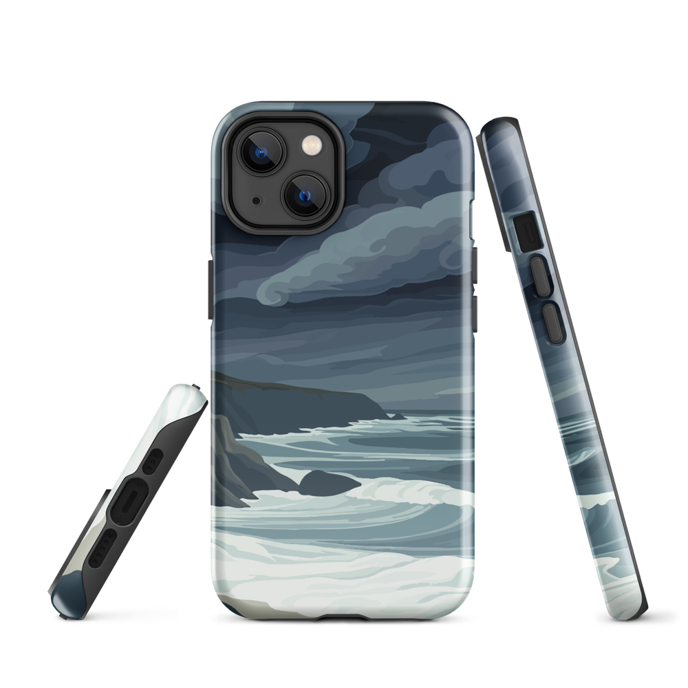 Phone case featuring moody Cape Kidnappers coastline with crashing waves and dark skies