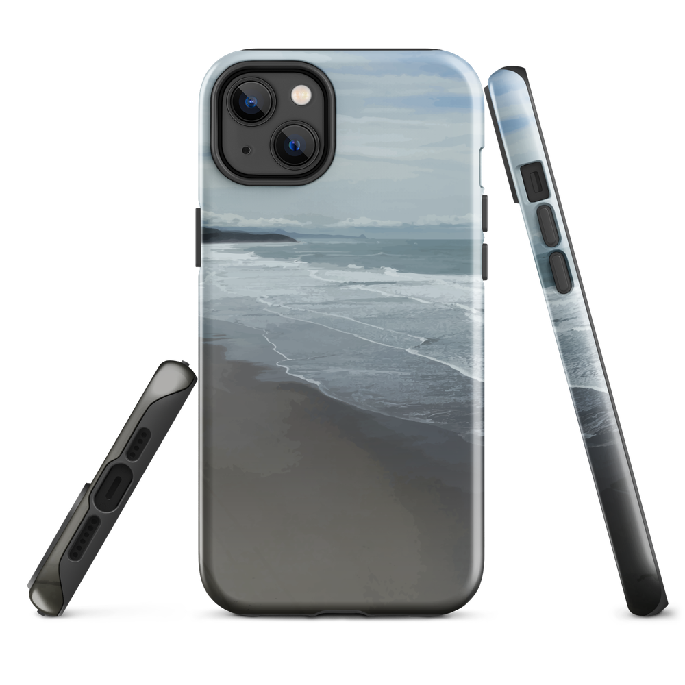 Phone case with a scenic photo of Riversdale Beach and ocean waves.