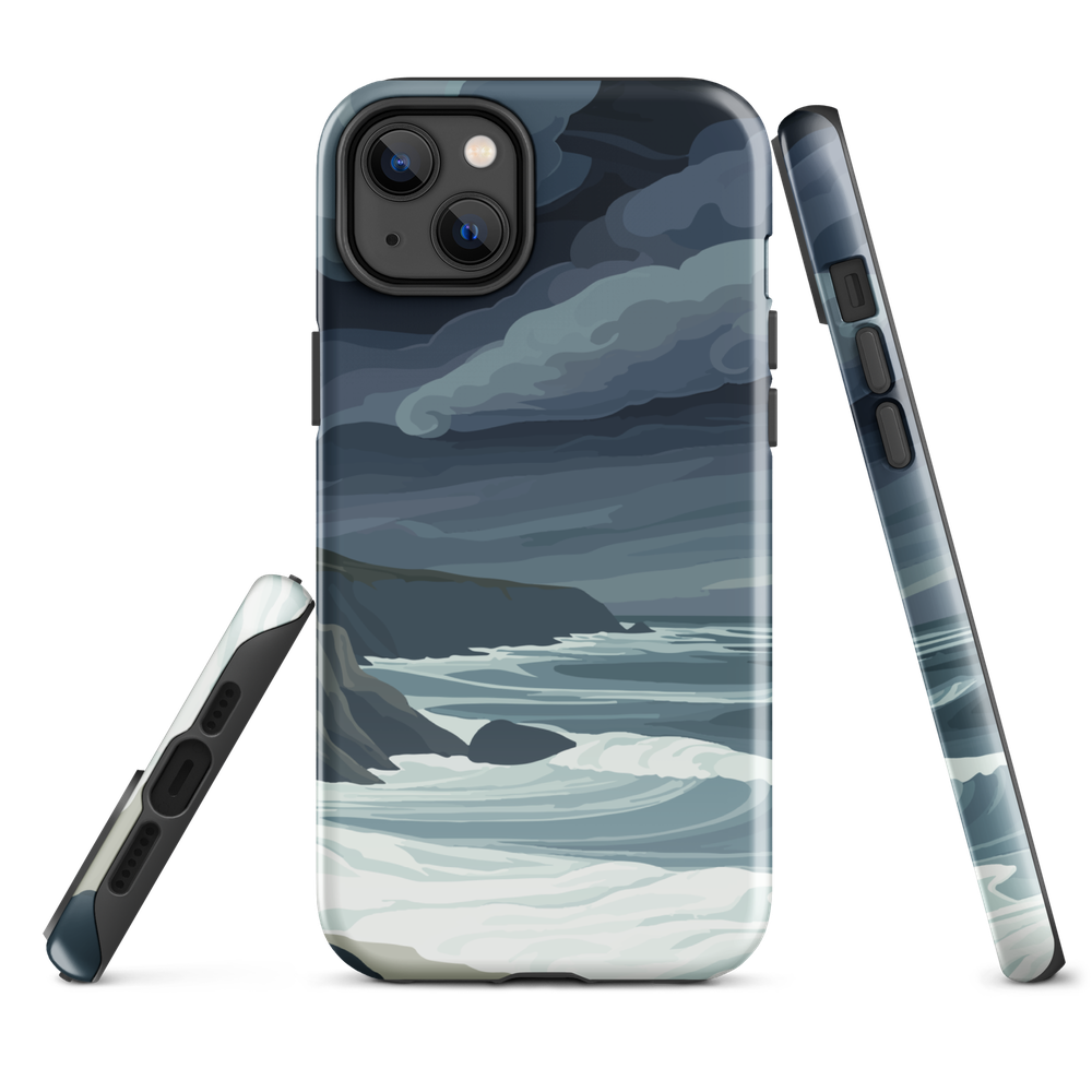Phone case featuring moody Cape Kidnappers coastline with crashing waves and dark skies