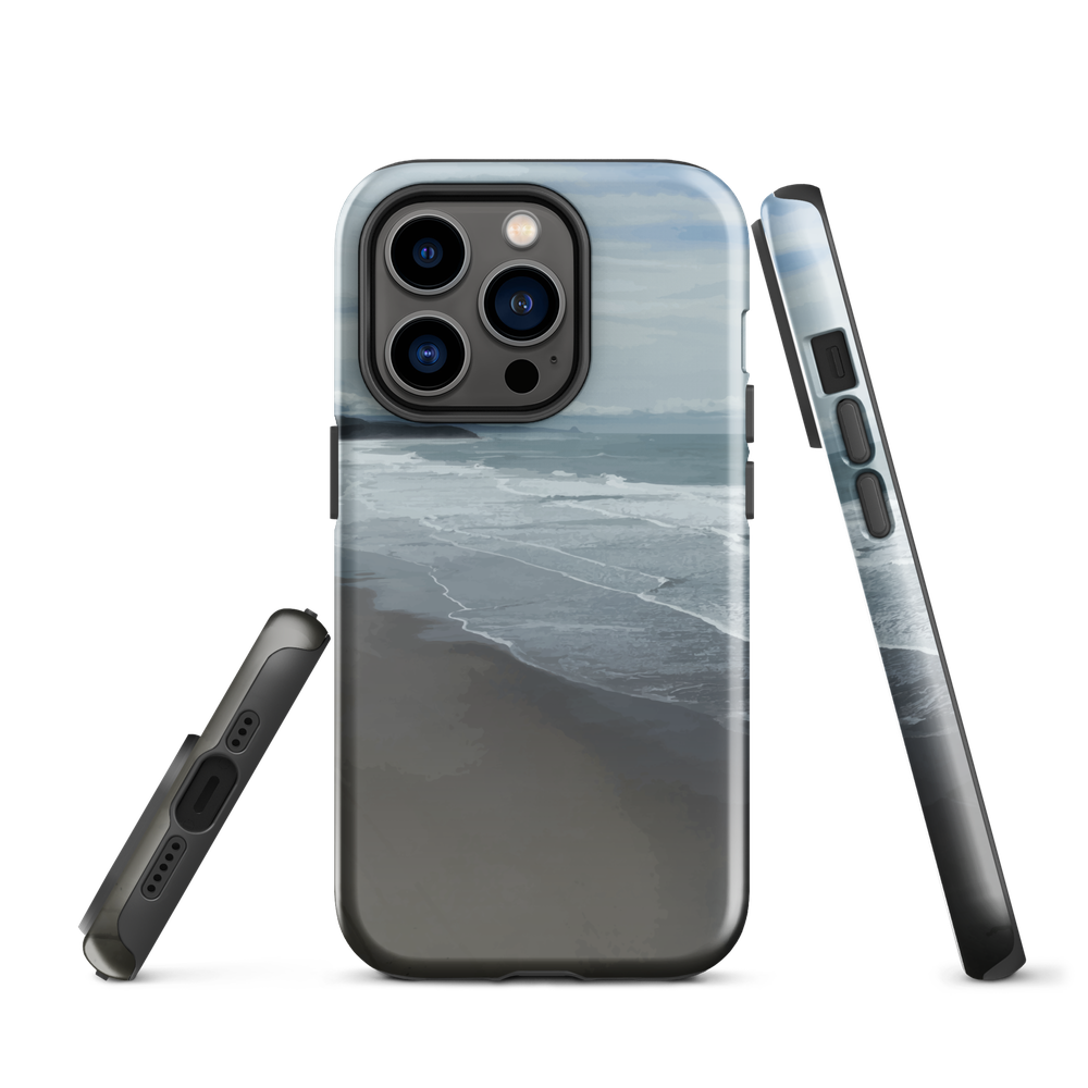 Phone case with a scenic photo of Riversdale Beach and ocean waves.
