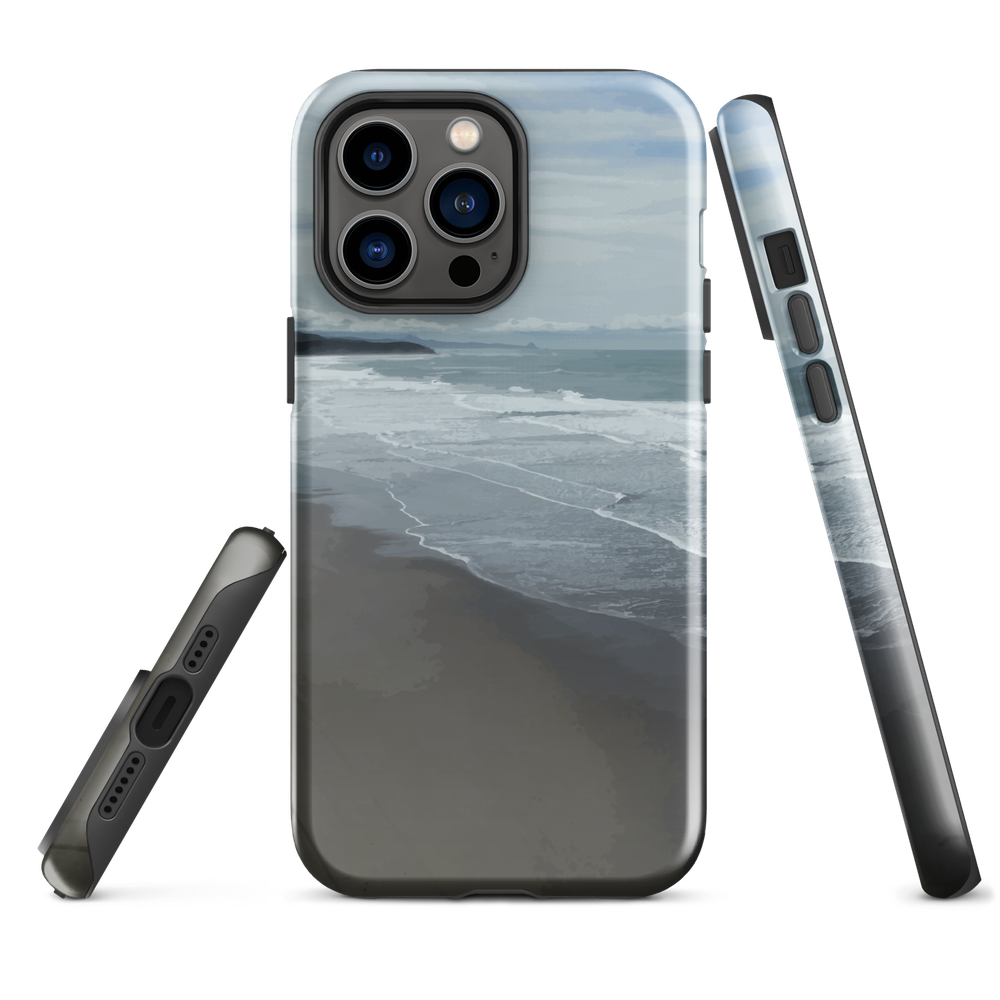 Phone case with a scenic photo of Riversdale Beach and ocean waves.