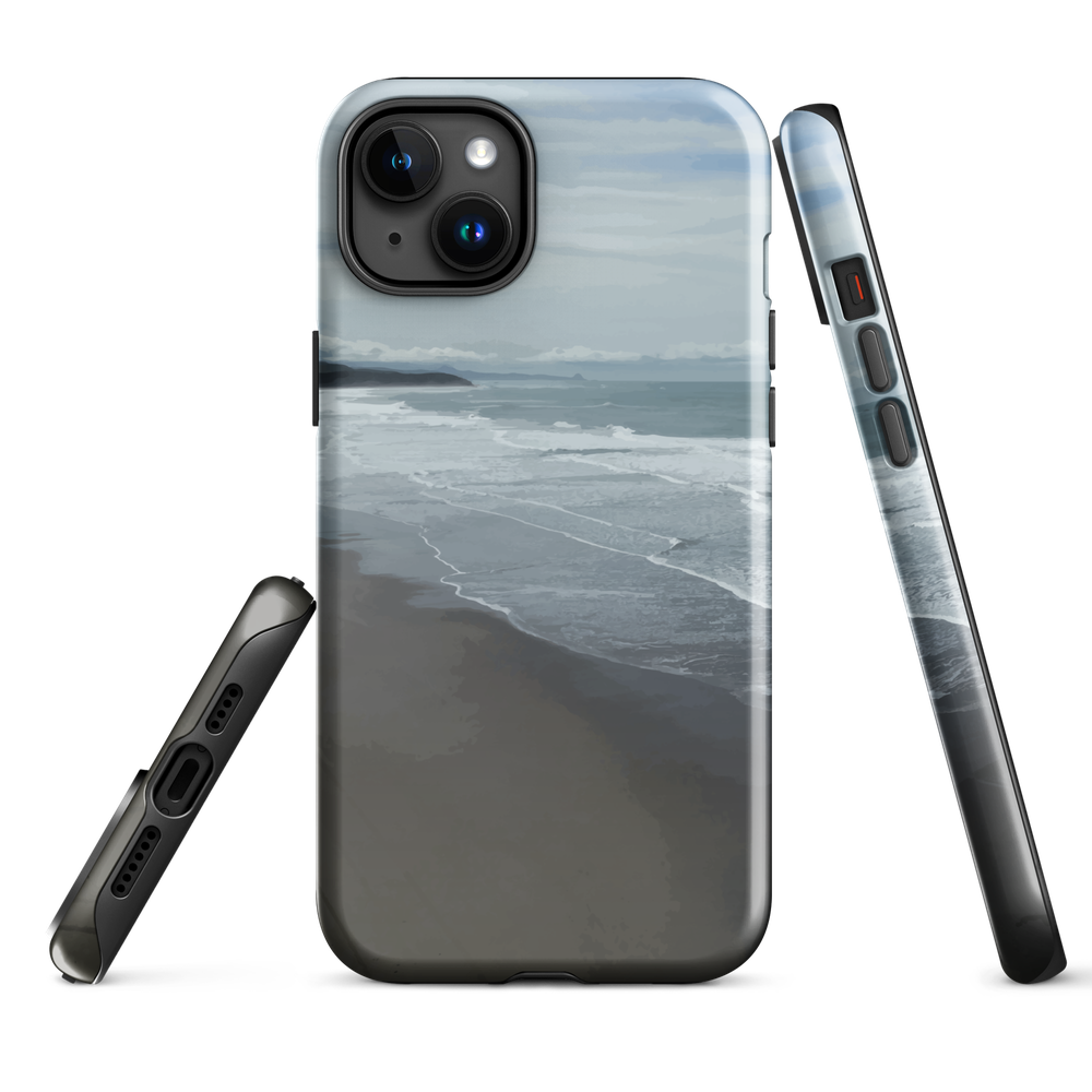 Phone case with a scenic photo of Riversdale Beach and ocean waves.