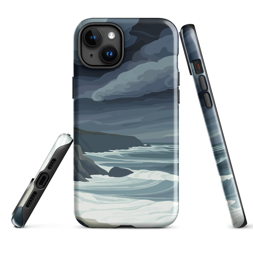 Phone case featuring moody Cape Kidnappers coastline with crashing waves and dark skies