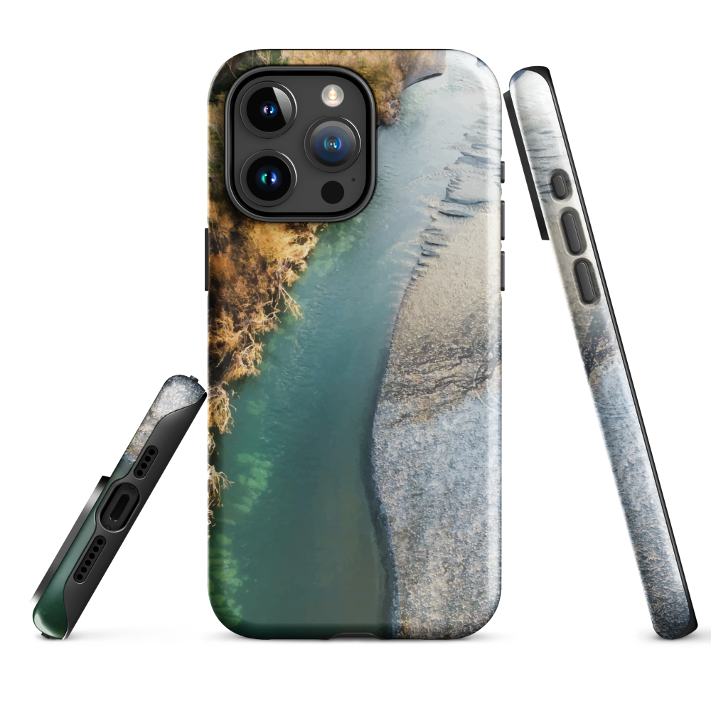 Phone case with aerial riverbend artwork and earthy tones, designed by New Zealand artist Ben Hart.