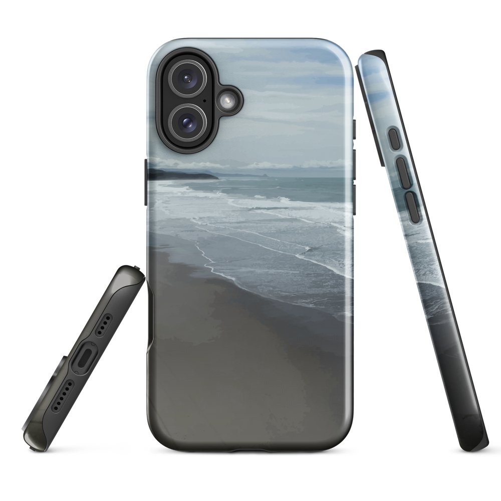 Phone case with a scenic photo of Riversdale Beach and ocean waves.