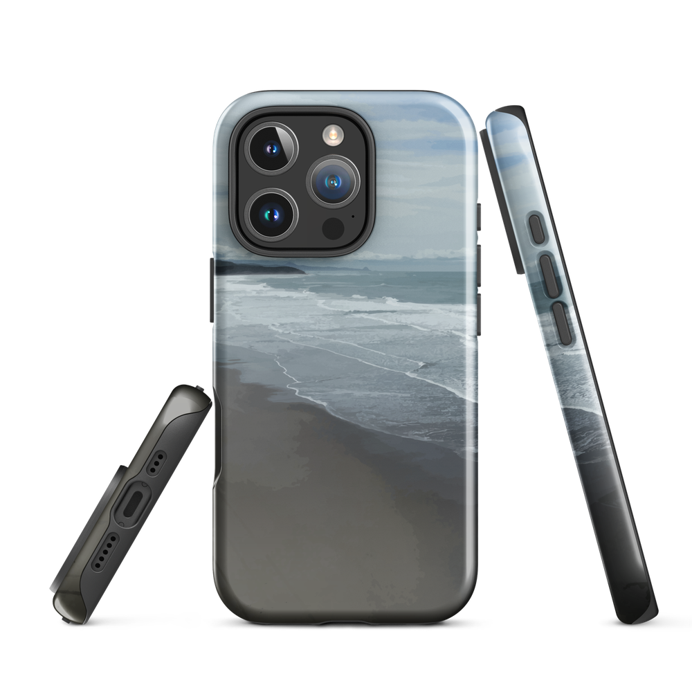 Phone case with a scenic photo of Riversdale Beach and ocean waves.