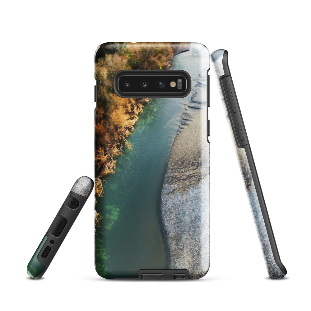 Phone case with aerial riverbend artwork and earthy tones, designed by New Zealand artist Ben Hart.