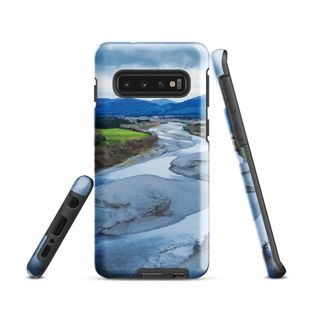 Waiohine phone case featuring artwork of New Zealand’s braided riverbed landscape in the Wairarapa.