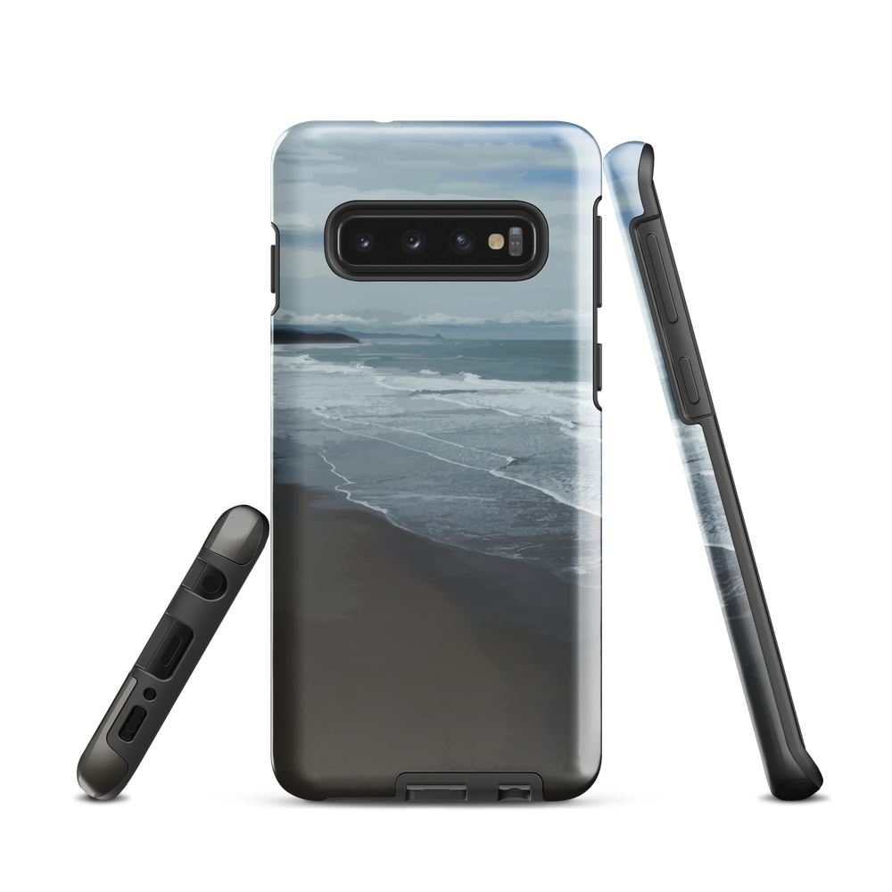 Phone case with a scenic photo of Riversdale Beach and ocean waves.