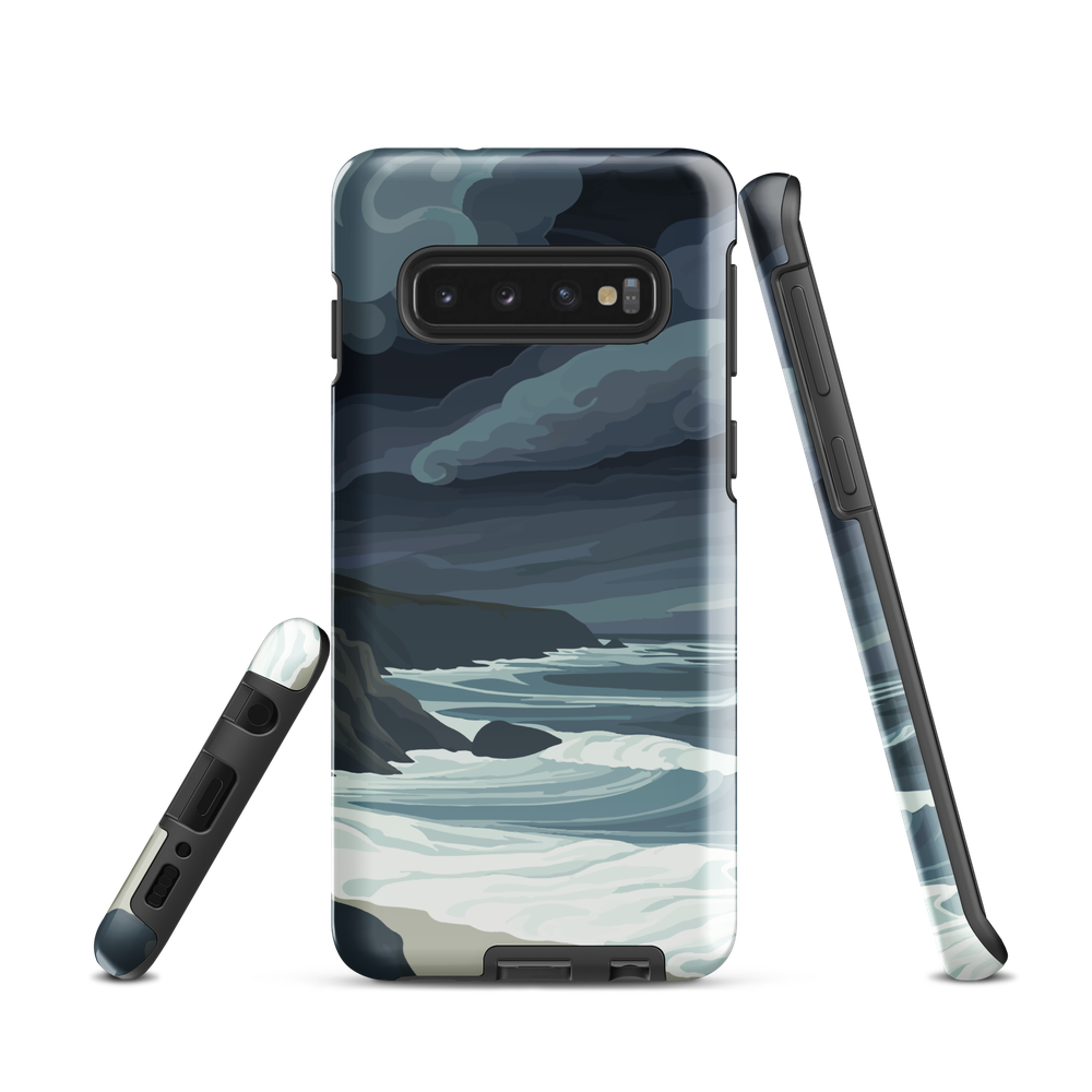Phone case featuring moody Cape Kidnappers coastline with crashing waves and dark skies