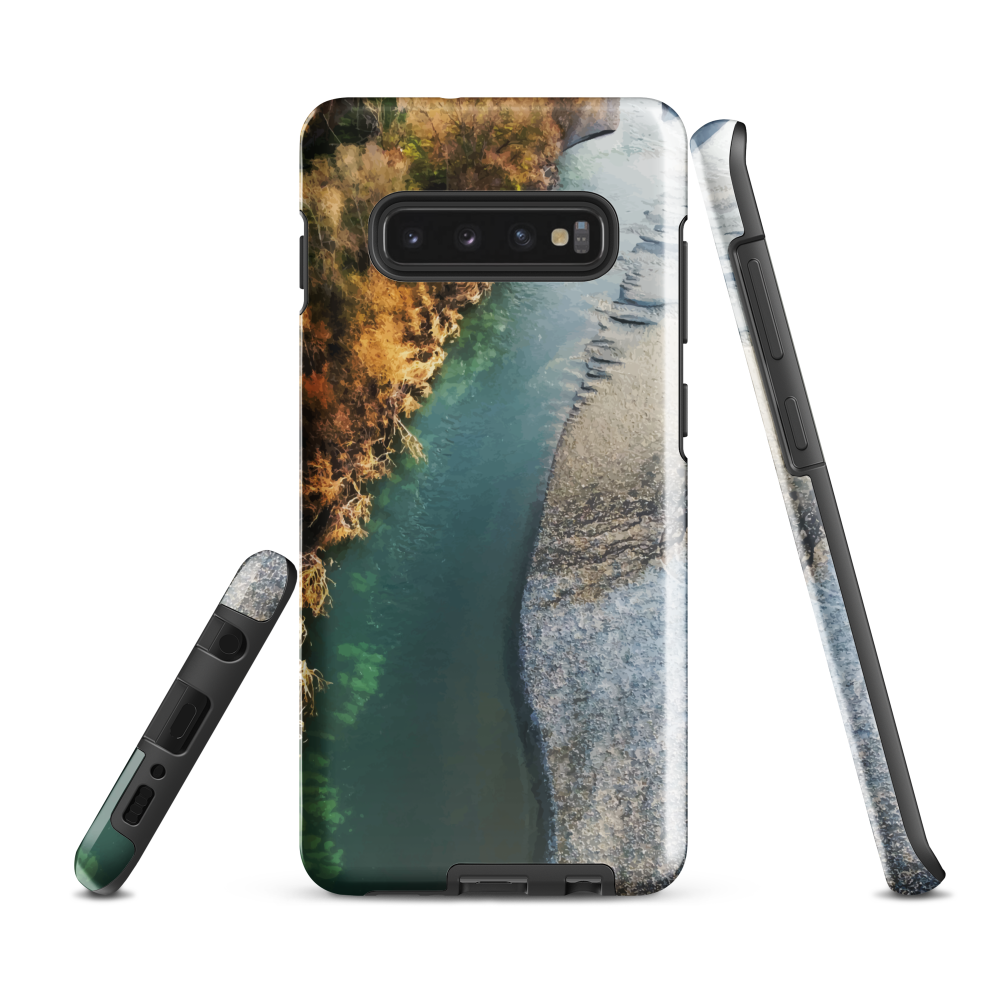 Phone case with aerial riverbend artwork and earthy tones, designed by New Zealand artist Ben Hart.