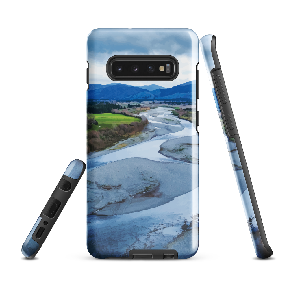Waiohine phone case featuring artwork of New Zealand’s braided riverbed landscape in the Wairarapa.
