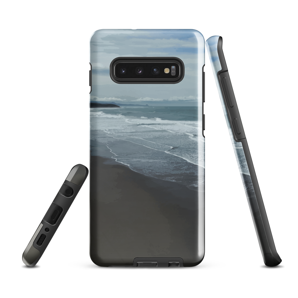 Phone case with a scenic photo of Riversdale Beach and ocean waves.