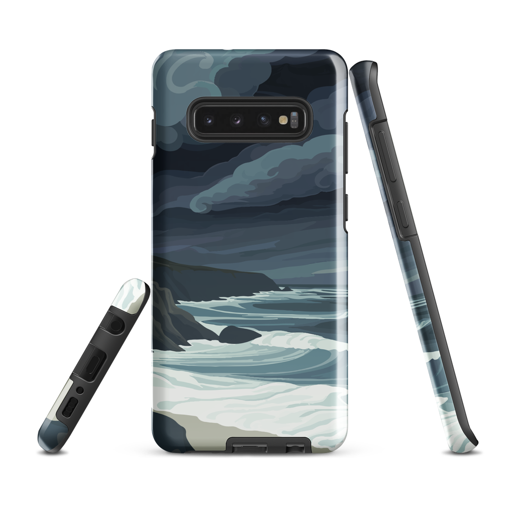 Phone case featuring moody Cape Kidnappers coastline with crashing waves and dark skies