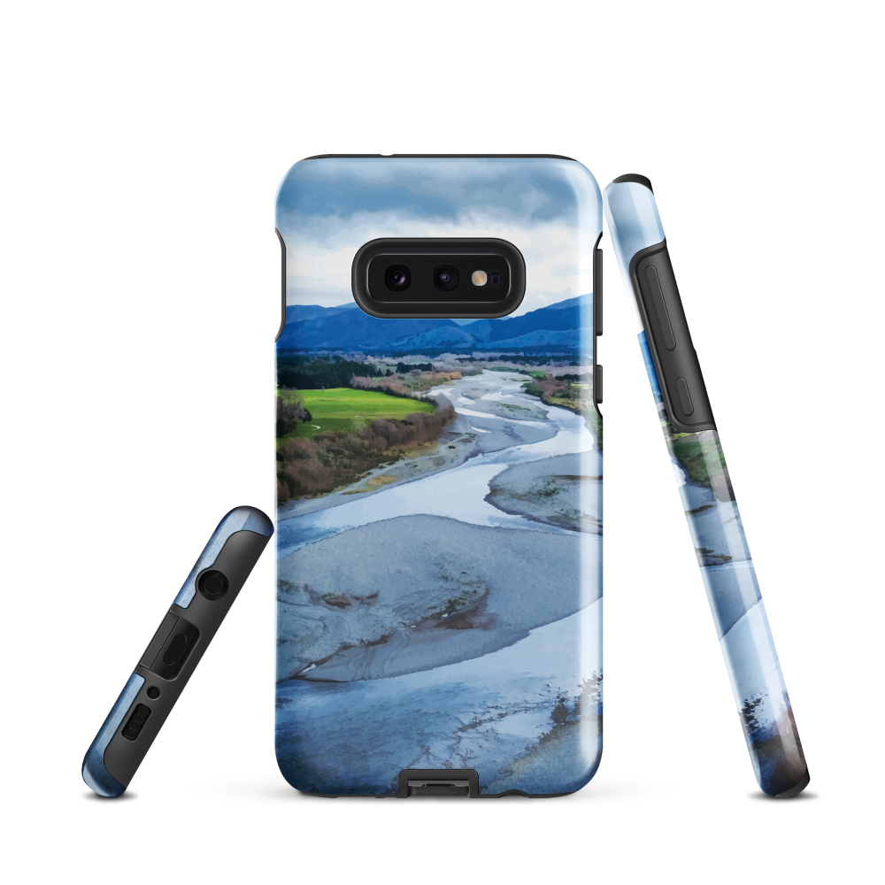 Waiohine phone case featuring artwork of New Zealand’s braided riverbed landscape in the Wairarapa.