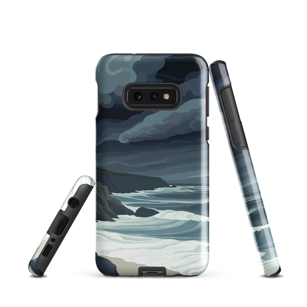 Phone case featuring moody Cape Kidnappers coastline with crashing waves and dark skies