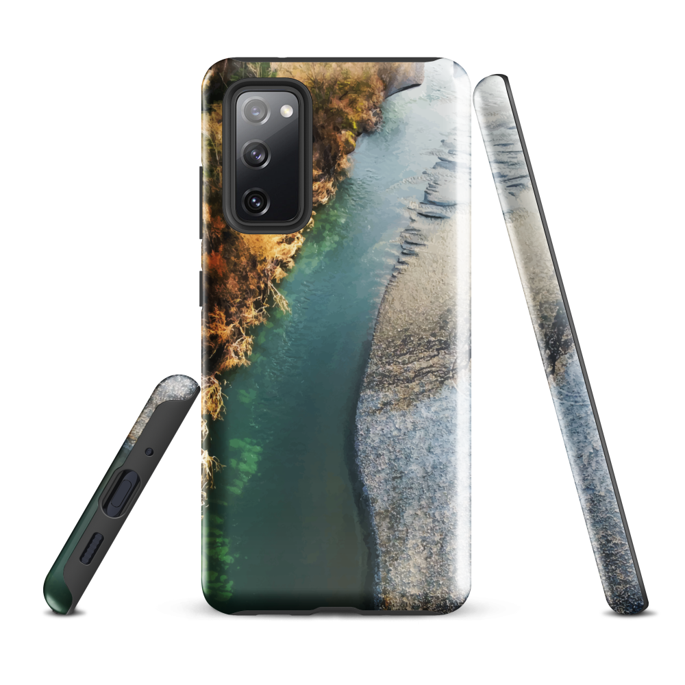 Phone case with aerial riverbend artwork and earthy tones, designed by New Zealand artist Ben Hart.
