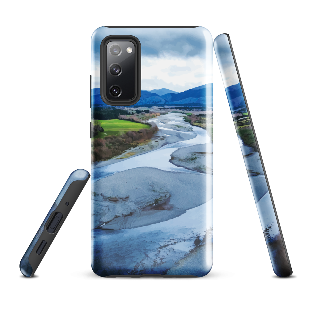 Waiohine phone case featuring artwork of New Zealand’s braided riverbed landscape in the Wairarapa.