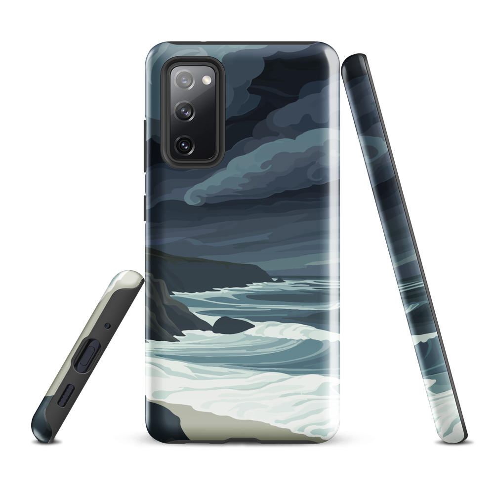 Phone case featuring moody Cape Kidnappers coastline with crashing waves and dark skies