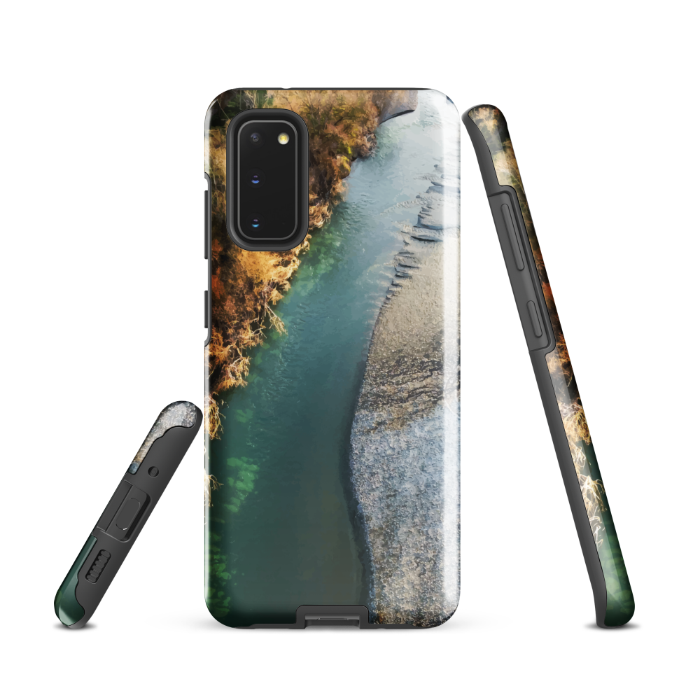 Phone case with aerial riverbend artwork and earthy tones, designed by New Zealand artist Ben Hart.