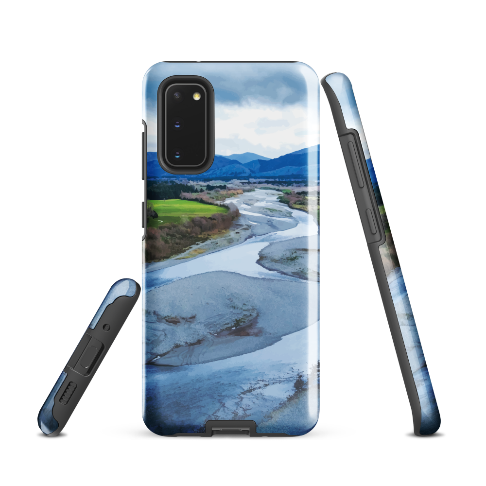Waiohine phone case featuring artwork of New Zealand’s braided riverbed landscape in the Wairarapa.