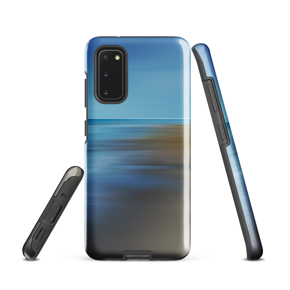 Ocean Breeze phone case with abstract blue and sandy tones inspired by sea and sky.