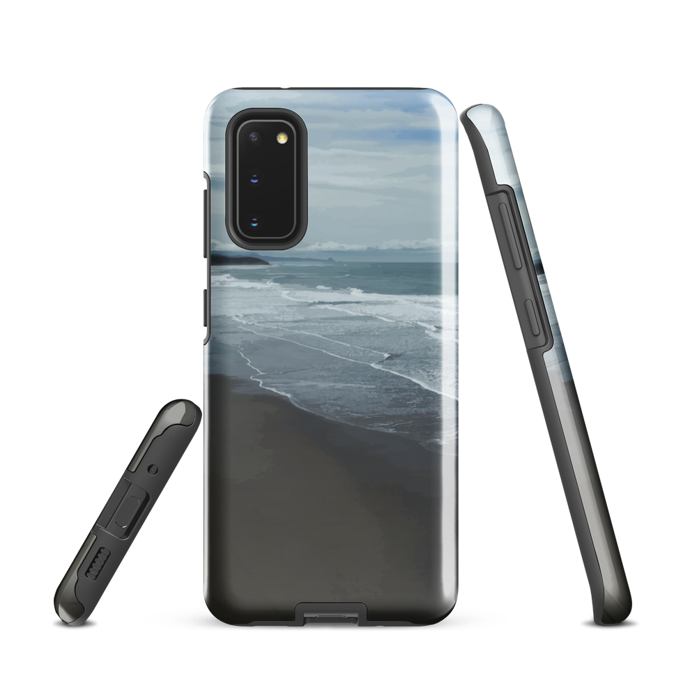 Phone case with a scenic photo of Riversdale Beach and ocean waves.