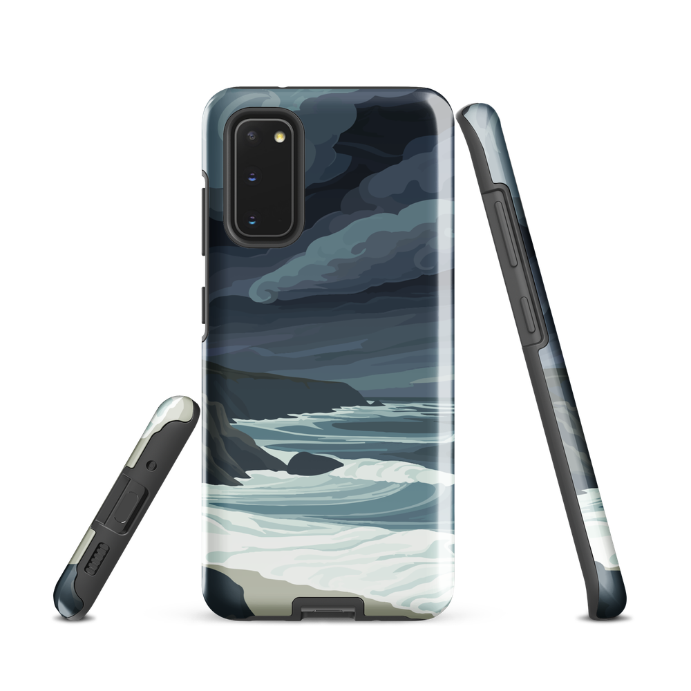 Phone case featuring moody Cape Kidnappers coastline with crashing waves and dark skies