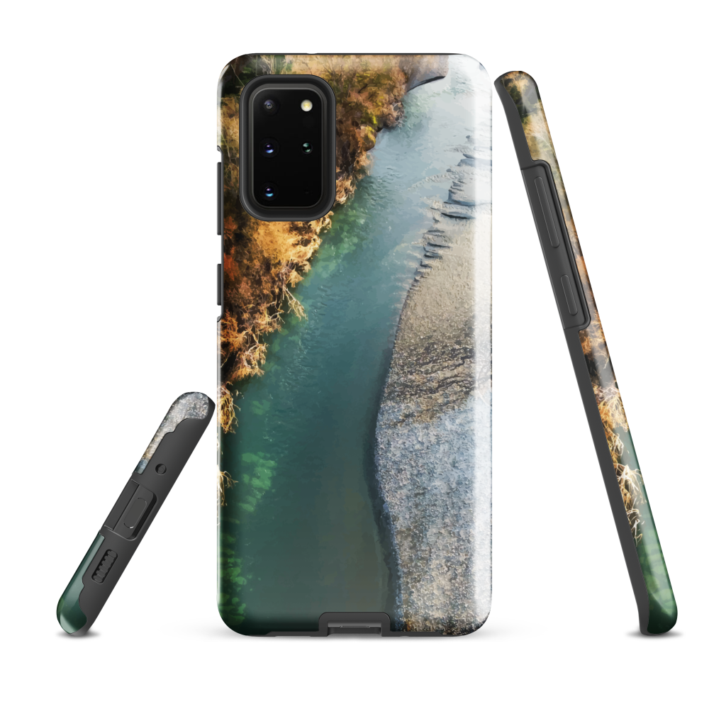 Phone case with aerial riverbend artwork and earthy tones, designed by New Zealand artist Ben Hart.