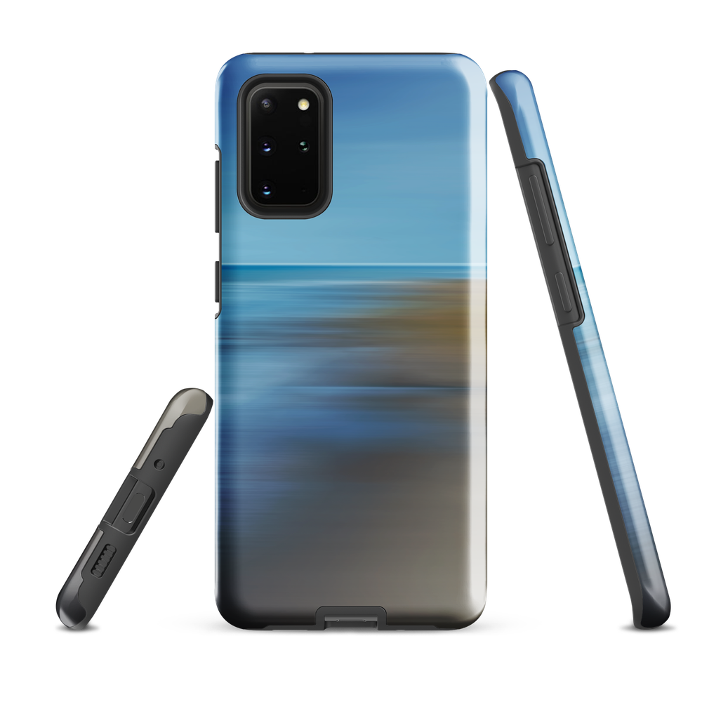 Ocean Breeze phone case with abstract blue and sandy tones inspired by sea and sky.