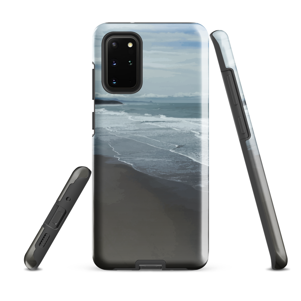 Phone case with a scenic photo of Riversdale Beach and ocean waves.