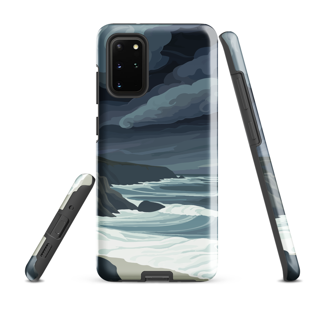 Phone case featuring moody Cape Kidnappers coastline with crashing waves and dark skies