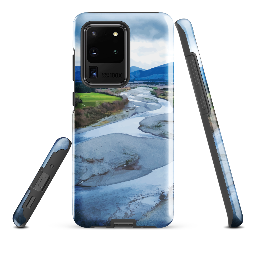 Waiohine phone case featuring artwork of New Zealand’s braided riverbed landscape in the Wairarapa.