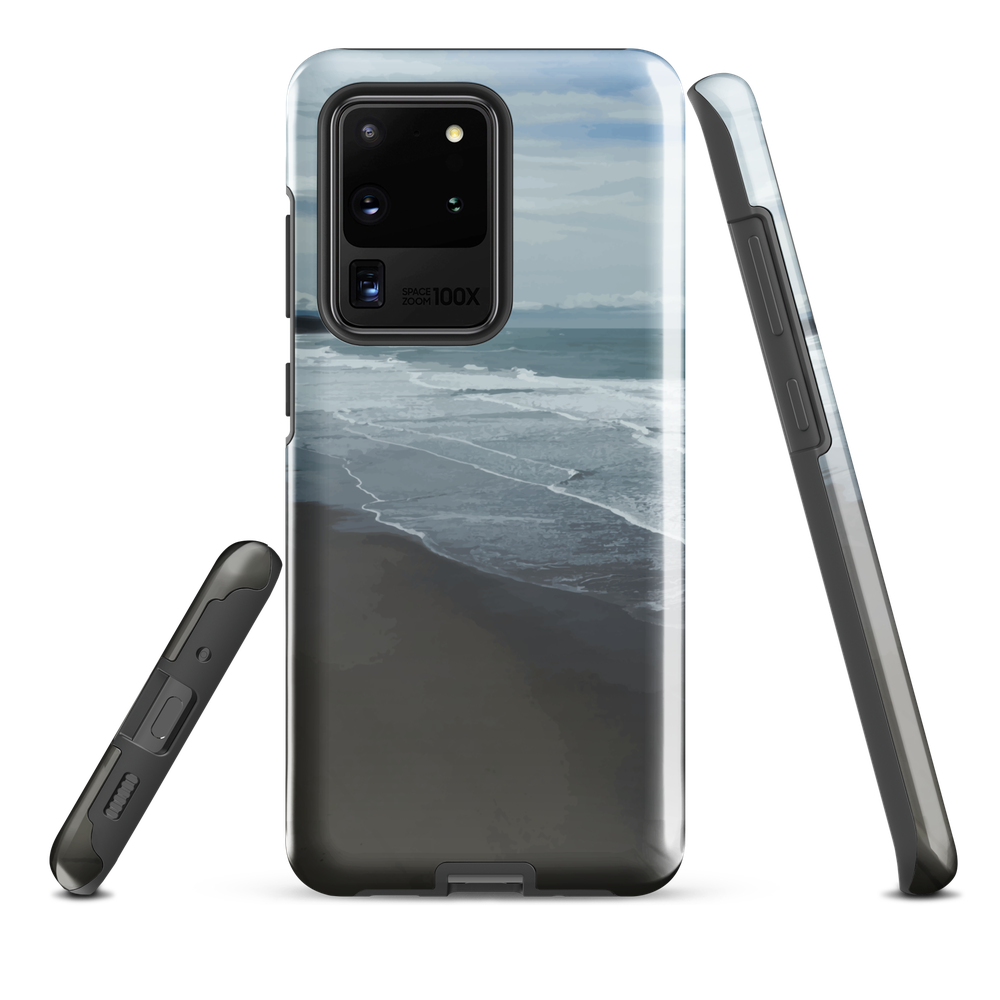 Phone case with a scenic photo of Riversdale Beach and ocean waves.