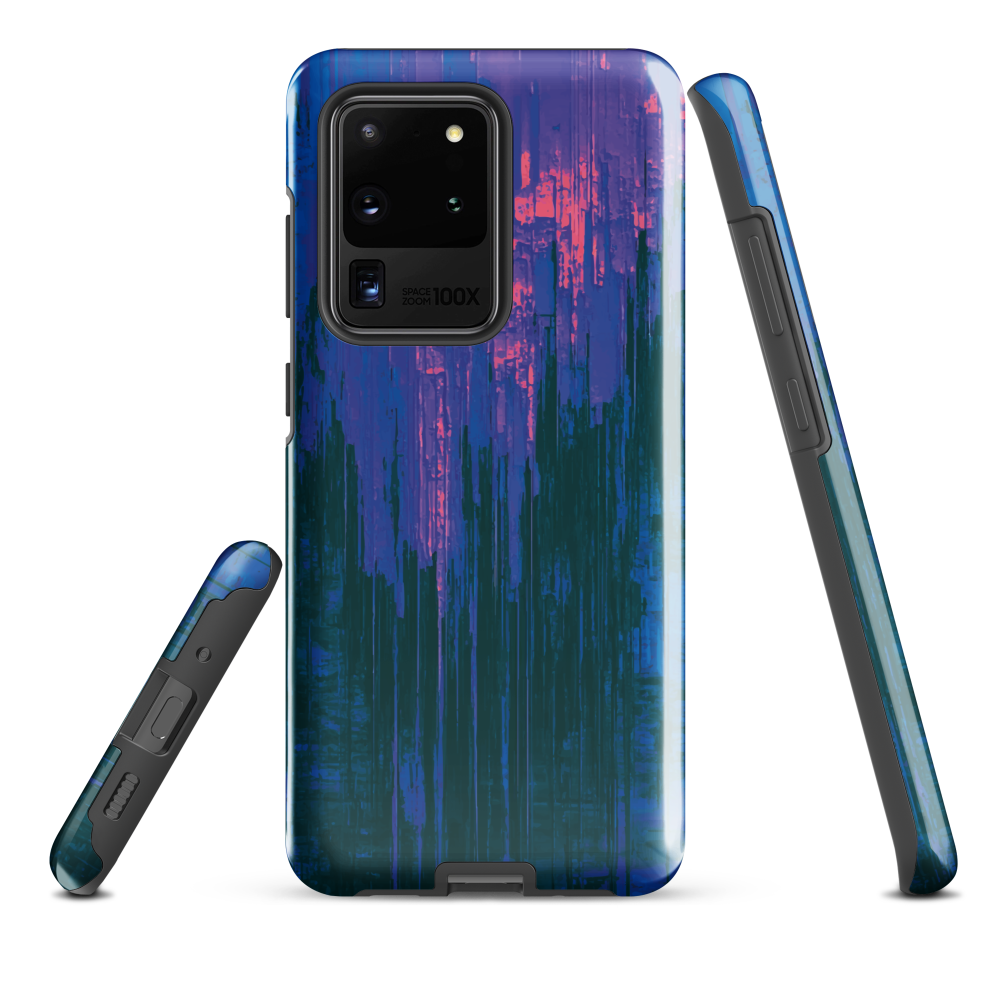 Digital Glitch Samsung case. This striking artwork features a dynamic distortion effect that mimics the visual chaos of a digital malfunction—glitchy lines, vibrant streaks, and pixel-like patterns merge into a futuristic aesthetic. It’s a perfect blend of modern design and edgy street style.