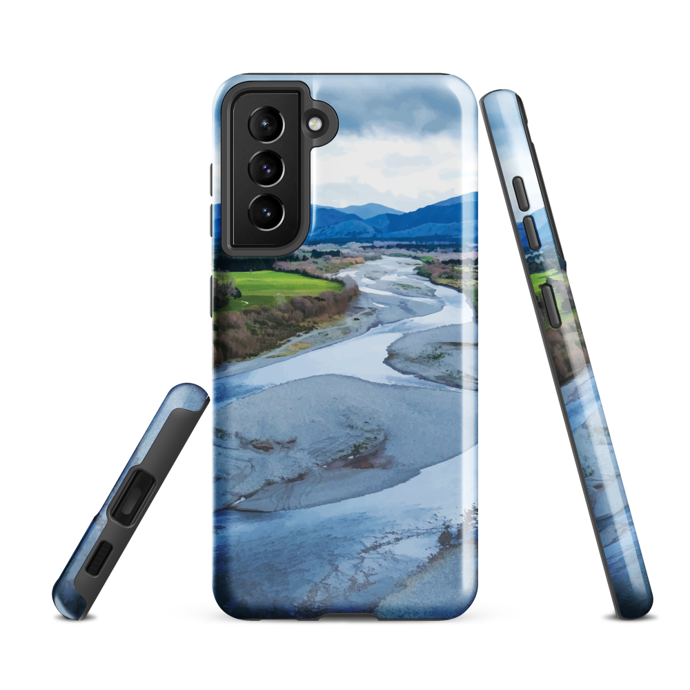 Waiohine phone case featuring artwork of New Zealand’s braided riverbed landscape in the Wairarapa.