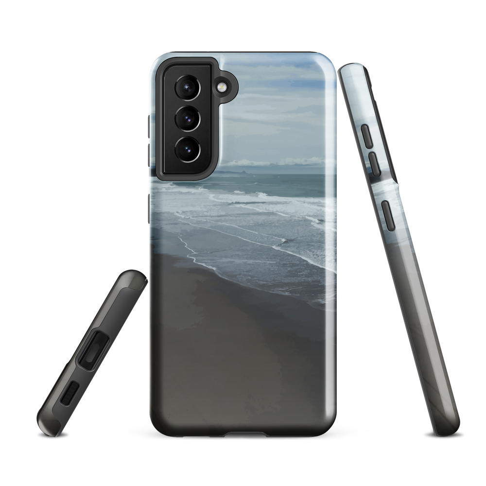 Phone case with a scenic photo of Riversdale Beach and ocean waves.