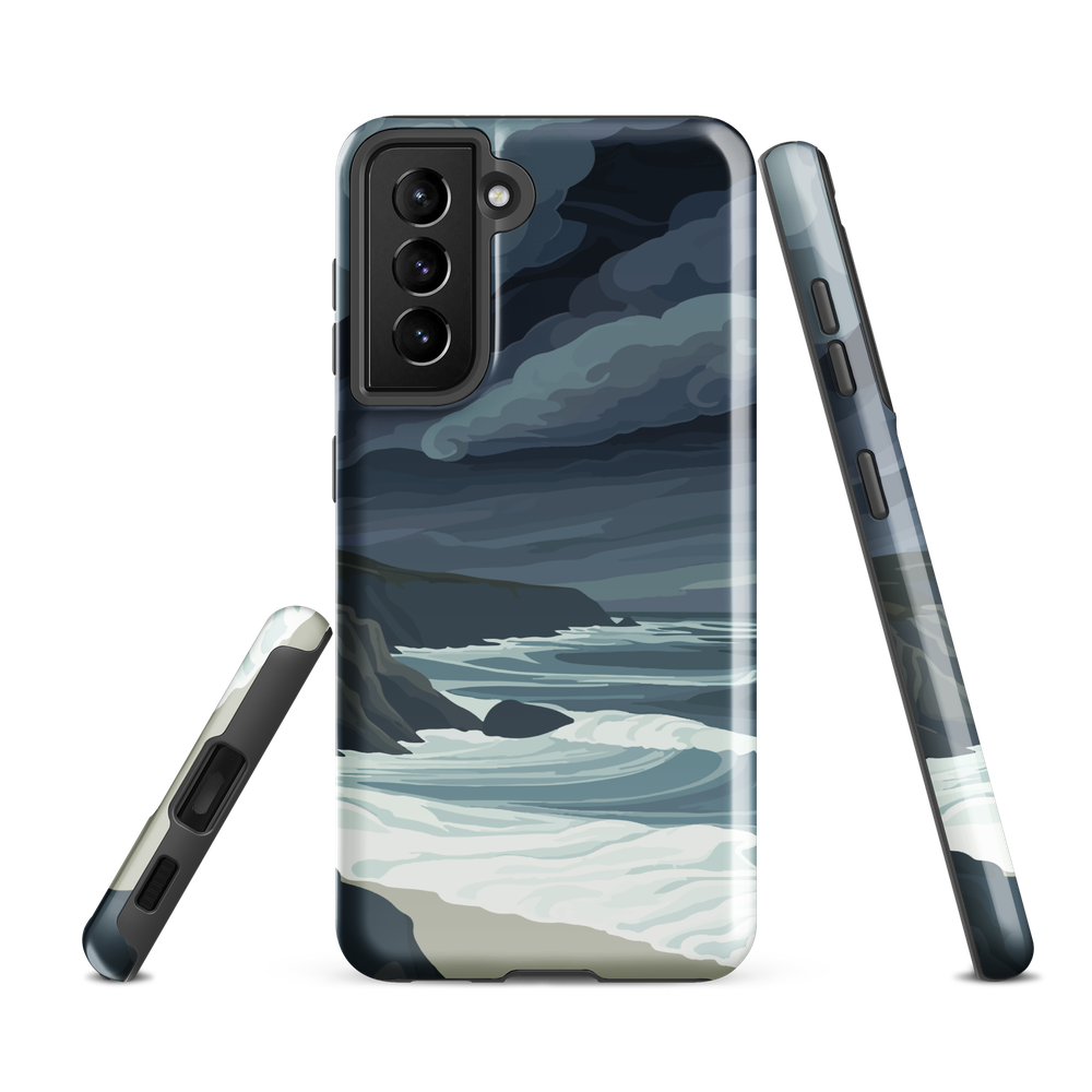 Phone case featuring moody Cape Kidnappers coastline with crashing waves and dark skies