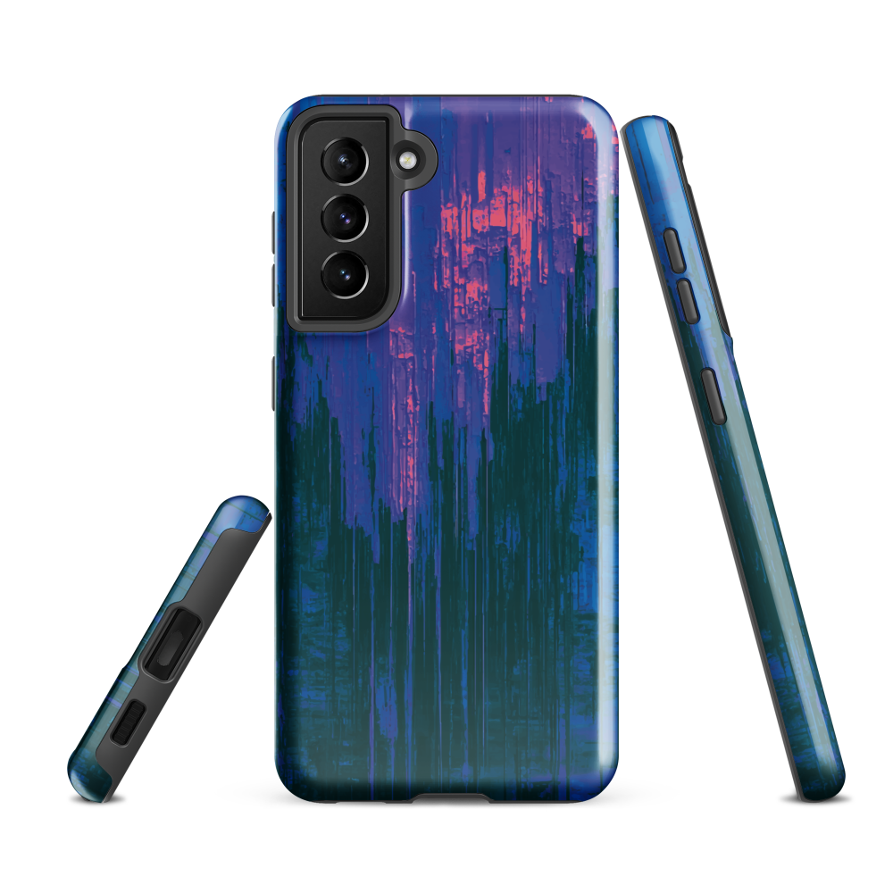 Digital Glitch Samsung case. This striking artwork features a dynamic distortion effect that mimics the visual chaos of a digital malfunction—glitchy lines, vibrant streaks, and pixel-like patterns merge into a futuristic aesthetic. It’s a perfect blend of modern design and edgy street style.