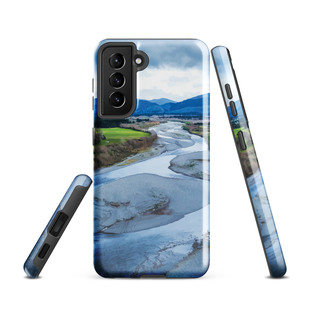 Waiohine phone case featuring artwork of New Zealand’s braided riverbed landscape in the Wairarapa.