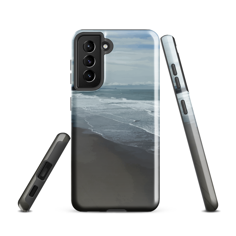 Phone case with a scenic photo of Riversdale Beach and ocean waves.