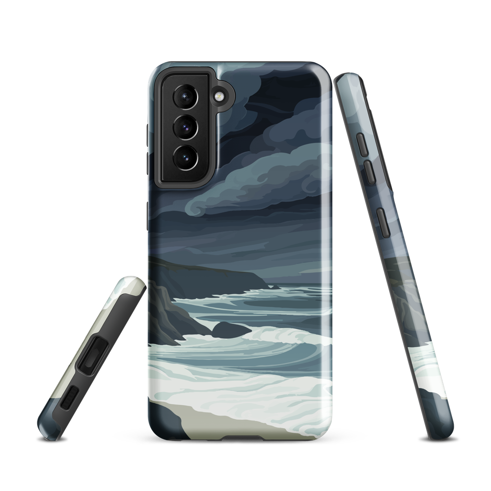 Phone case featuring moody Cape Kidnappers coastline with crashing waves and dark skies