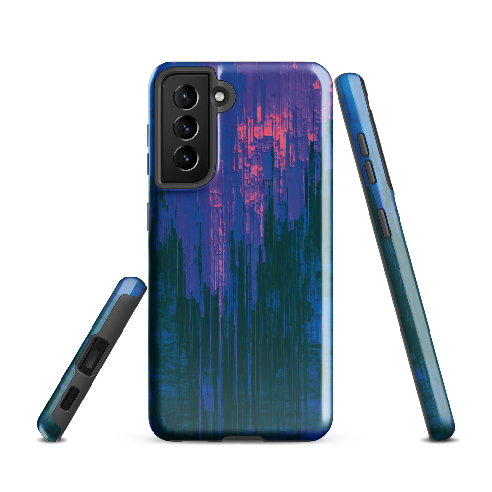 Digital Glitch Samsung case. This striking artwork features a dynamic distortion effect that mimics the visual chaos of a digital malfunction—glitchy lines, vibrant streaks, and pixel-like patterns merge into a futuristic aesthetic. It’s a perfect blend of modern design and edgy street style.