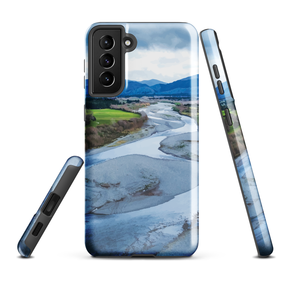 Waiohine phone case featuring artwork of New Zealand’s braided riverbed landscape in the Wairarapa.