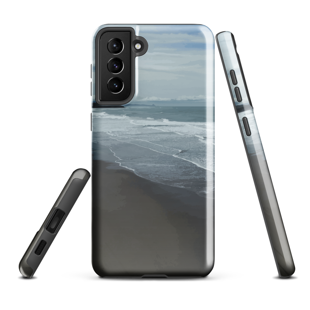 Phone case with a scenic photo of Riversdale Beach and ocean waves.