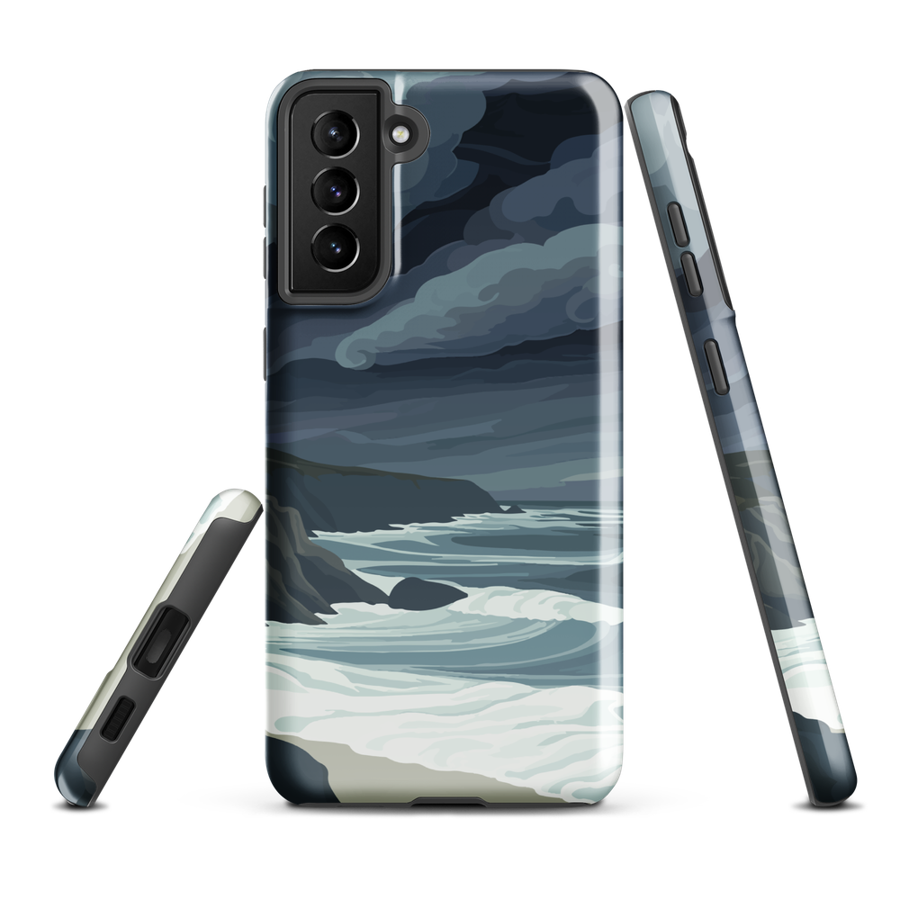Phone case featuring moody Cape Kidnappers coastline with crashing waves and dark skies