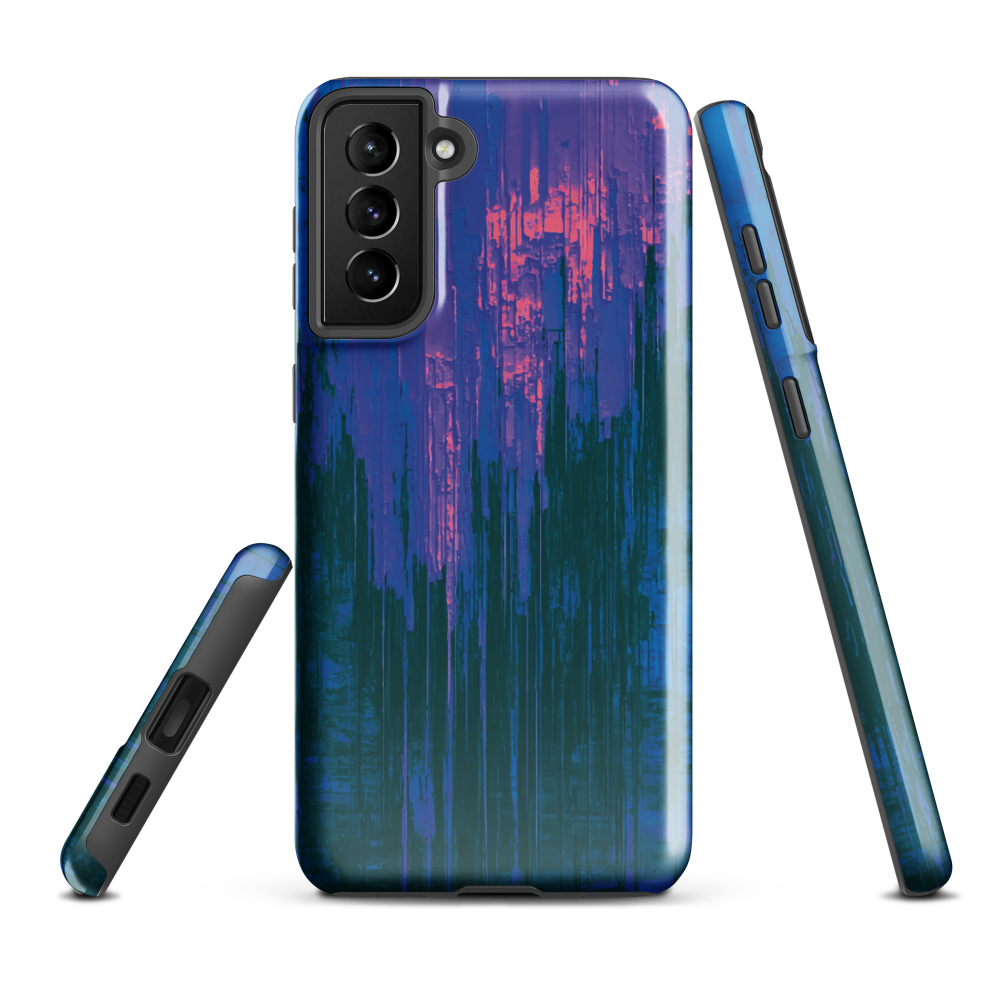 Digital Glitch Samsung case. This striking artwork features a dynamic distortion effect that mimics the visual chaos of a digital malfunction—glitchy lines, vibrant streaks, and pixel-like patterns merge into a futuristic aesthetic. It’s a perfect blend of modern design and edgy street style.