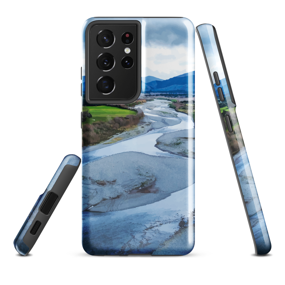 Waiohine phone case featuring artwork of New Zealand’s braided riverbed landscape in the Wairarapa.