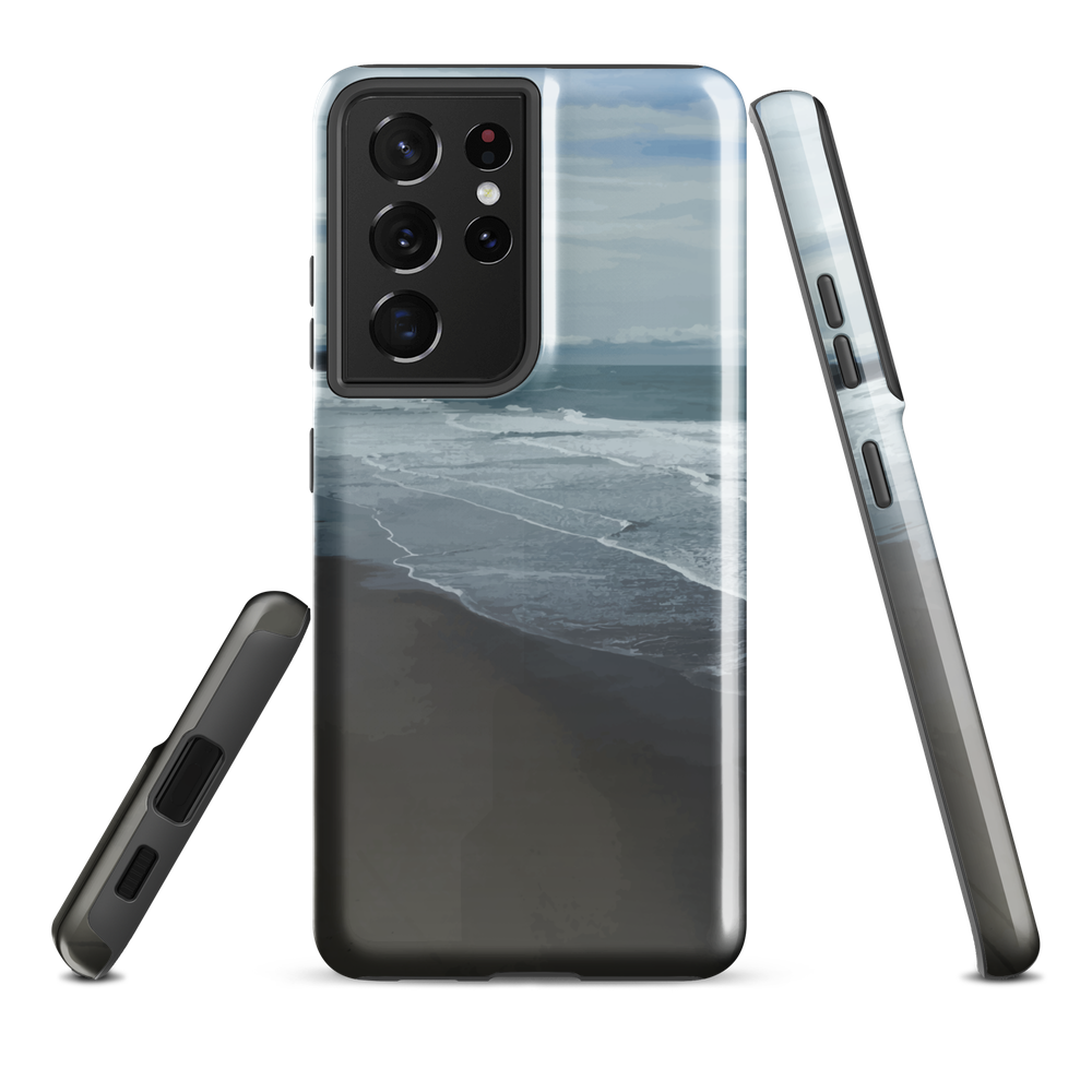 Phone case with a scenic photo of Riversdale Beach and ocean waves.