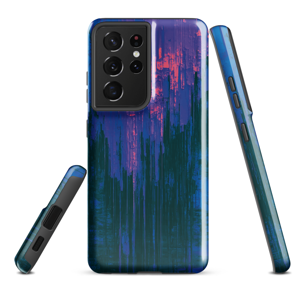 Digital Glitch Samsung case. This striking artwork features a dynamic distortion effect that mimics the visual chaos of a digital malfunction—glitchy lines, vibrant streaks, and pixel-like patterns merge into a futuristic aesthetic. It’s a perfect blend of modern design and edgy street style.